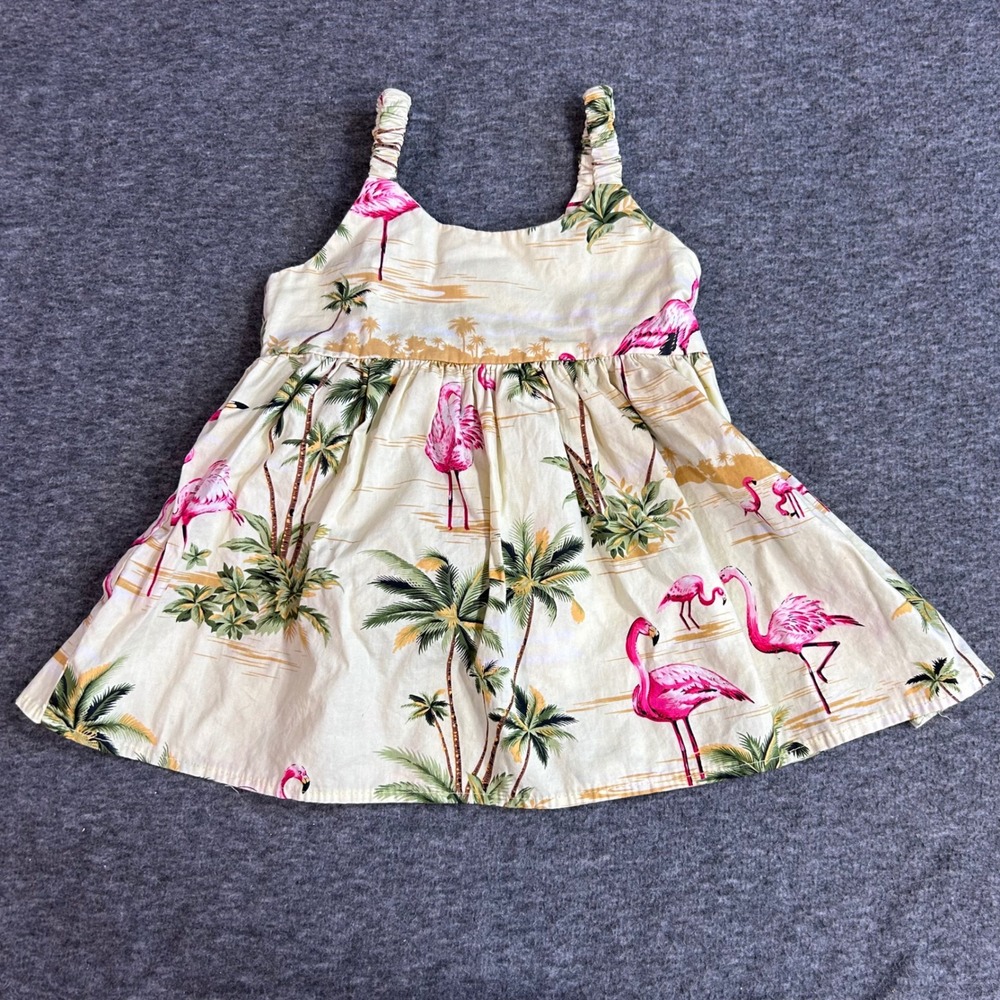 KY'S Made in Hawaii Girls Flamingo Palm Tree Tropical Cotton Dress Size 1-2